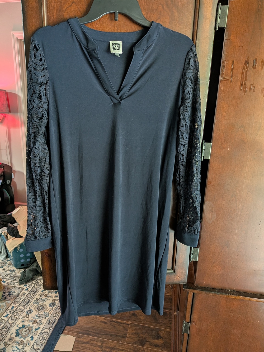 Anne Klein Navy Lace Sleeve Tunic Dress